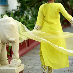 KALINI Women Floral Embroidered Regular Sequinned Chanderi Silk Kurta with Trousers & With Dupatta image 4