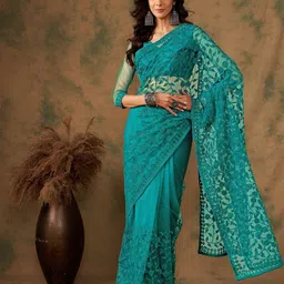 SHADOW & SAINING Floral Beads and Stones Net Saree-image-30