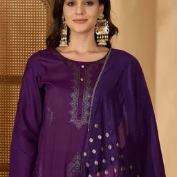 Sangria Foil Printed Straight Kurta & Trousers With Dupatta image 3