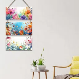 ArtVibes White & Blue Printed Floral Illustration Art Wooden Wall Hanging-picture-14