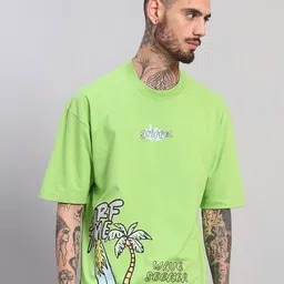 GRIFFEL Men Graphic Printed Round Neck Cotton Oversized T-shirt image 1