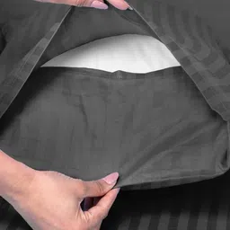 AJISH Grey Striped 300 TC King Bedsheet with 2 Pillow Covers image 3