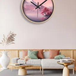OLIVE TREE Cream-Coloured & Pink Printed Contemporary Wall Clock image 1