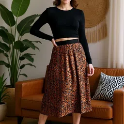 KYVO Printed Flared Mid Skirts image 4