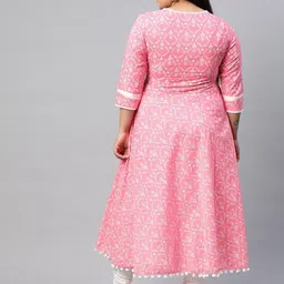 KALINI Plus Size Floral Printed V-Neck Pure Cotton Anarkali Kurta image 4