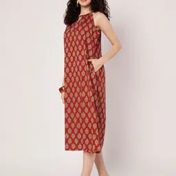 SPARSA Ethnic Motifs Print Sleeveless A-Line Cotton Midi Dress image 5