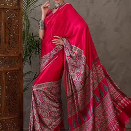 Mitera Ajrak Block Silk Blend Saree image 5