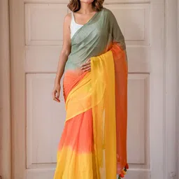 HERE&NOW Ombre Chanderi Saree With Unstiched Blouse Piece-picture-15