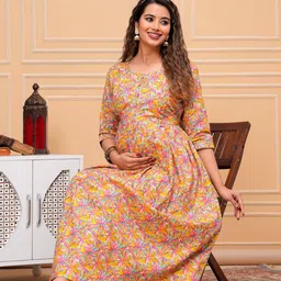 FASHION SWAG Women Printed Cotton Maternity Ethnic Dress image 3