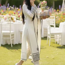 Anni Designer Women Ethnic Motifs Embroidered Regular Thread Work Kurta with Trousers & With Dupatta image 3