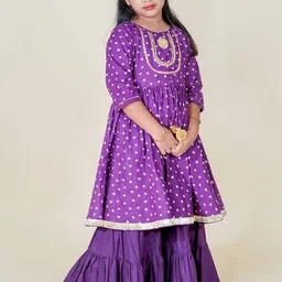 Sangria Girls Bandhani Printed Pure Cotton Kurta with Sharara image 2