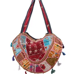Exotic India Floral Embellished Embroidered Structured Shoulder Bag with Tassels-picture-23