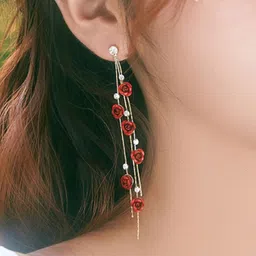 Anouk Gold-Plated Floral Artificial Stones Studded Drop Earrings image 2