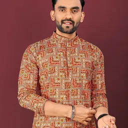 CHARLOTTE GRACIOUS Geometric Printed Band Collar Sequinned Straight Kurta image 2