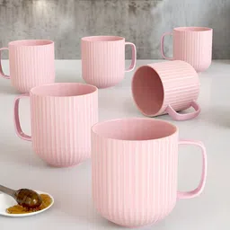 The Earth Store Pink 6 Pcs Textured Microwave Safe Glossy Finish Ceramic Mugs 330 ml Each image 5