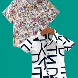 DUTT CREATION Boys Pack of 2 Classic Fit Floral Printed Spread Collar Cotton Casual Shirts-picture-12