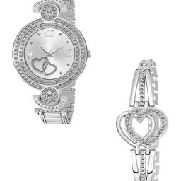 CSAMON Women Embellished Dial & Stainless Style Straps Analogue Watch GR_103_Silver Heart-picture-4