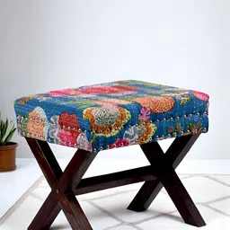 Ikiriya Blue Printed Wooden Rectangle Ottomans-image-85