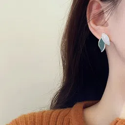 KRENOZ Set Of 2 Silver-Plated Enamelled Leaf Shaped Studs image 4