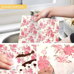 Kuber Industries Cream-Colouted & Pink 2 Pieces Printed Shelf Liner Organisers image 3