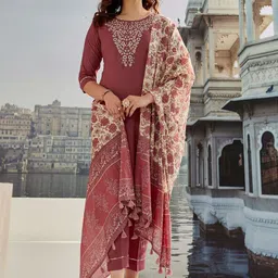 Ekta Textiles Women Floral Yoke Design Regular Thread Work Kurta with Trousers & With Dupatta-picture-31