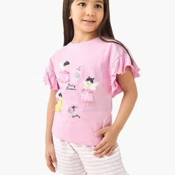 Juniors by Babyshop Girls Printed Short Sleeves Pure Cotton T-shirt With Shorts-image-24