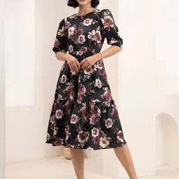 DressBerry Floral Print Crepe Fit & Flare Midi Dress-picture-22