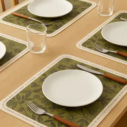 YELONA 2Pcs Olive-Green Patterned Waterproof Heat-Resistant Anti-Slip Table Placemats image 4