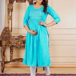 JALTHER Ethnic Motifs Embroidered Mirror Work Maternity A-Line Kurta image 4
