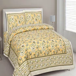 Myntra Elegant Homes Yellow Floral Pure Cotton 180 TC King Bedsheet Set- 2.74 m x 2.54 m-image-3