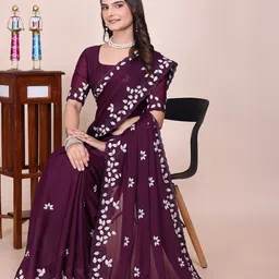 K 5 Fashion Floral Embroidered Saree With Blouse Piece image 3