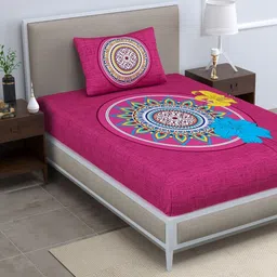 MILAAV Pink Ethnic Motifs 144 TC Single Bedsheet with 1 Pillow Covers image 3
