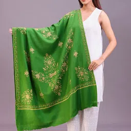 SWI Stylish Floral Embroidered Thread Work Pashmina Pure Woollen Shawl image 3
