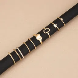 DressBerry Set Of 8 Gold-Plated Stones-Studded Star Heart Cross Chain Finger Rings image 2