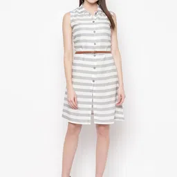 DressBerry Striped Shirt Collar Belted Shirt Dress-image-88