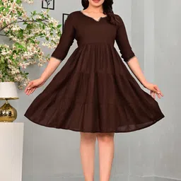 GREAT SELLER Solid Ruffled Fit and Flare Knee Length Dress-image-75