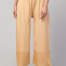 FAMBEE Women Embroidered Flared Knitted Palazzos-image-55