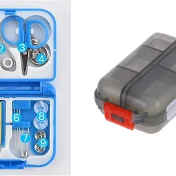 morel 1 Pill Case with 10 Compartments AND Travel Sewing Kit COMBO Pill Box image 1