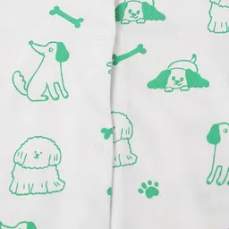 SPUNKIES White & Green Cotton Jersey Romper With Dog's Print For Infants image 3