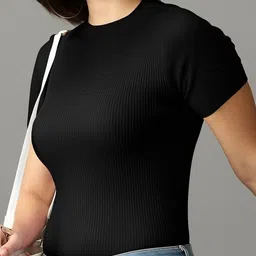 Velintis Women Ribbed Round Neck Short Sleeves Fitted Top-image-9