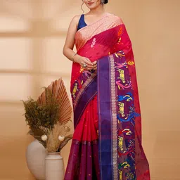 DipDiya Ethnic Motifs Embroidered Pure Cotton Taant Saree image 4