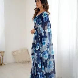 HMP Fashion Floral Printed Mirror Work Saree image 3