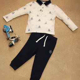 One Friday Boys Printed Polo Collar T-shirt With Track Pant-picture-37