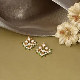 Ruby Raang Girls Gold-Plated Kundan Studded & Pearls Beaded Contemporary Drop Earrings-picture-34