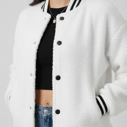 glitchez Stand Collar Oversized Varsity Sherpa Jacket image 4