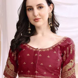 HERE&NOW Embroidered Round Neck Saree Blouse-picture-20