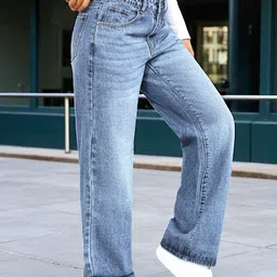 DressBerry Women Comfort Straight Fit High-Rise Light Fade Acid Wash Stretchable Jeans image 5