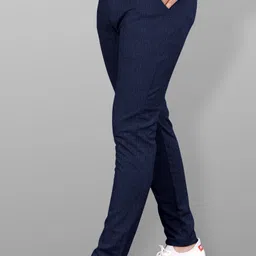 combraided Men Slim Fit Blue Lycra Blend Trousers image 3