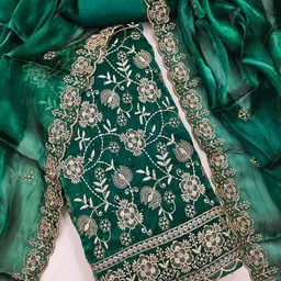 BlissFlair Floral Embroidered Beads & Stones Georgette Unstitched Dress Material-picture-23