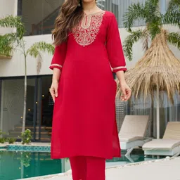 Siya Fashion Women Embroidered Regular Thread Work Kurta with Trousers & With Dupatta image 2